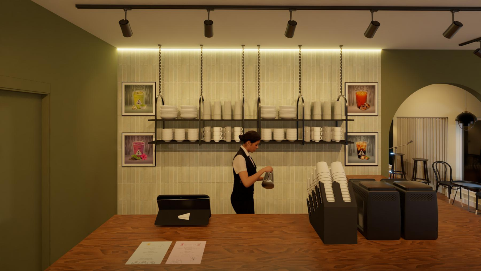 Concept rendering of the Southtown Coffee Shop bar and shelving